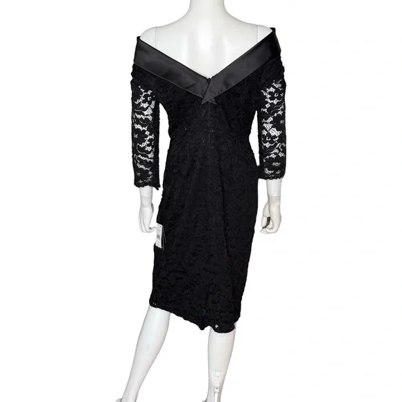 Adrianna Papell Women's Roll Neck Lace Dress With Sheer Elbow Sleeves Black NWT - Picture 5 of 8